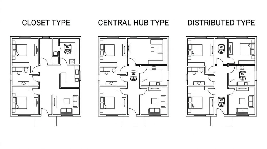 robot vacuum dock station layout types closet type central hub type distributed type smart home architecture diagram