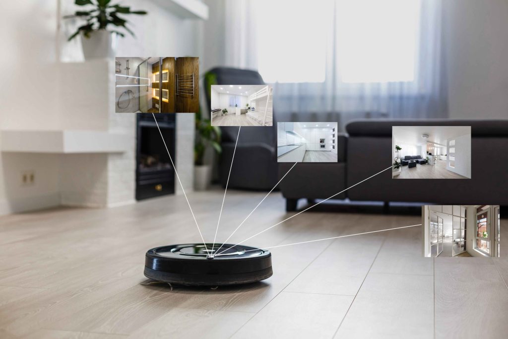 robot vacuum mapping home environment AI smart home sensor concept