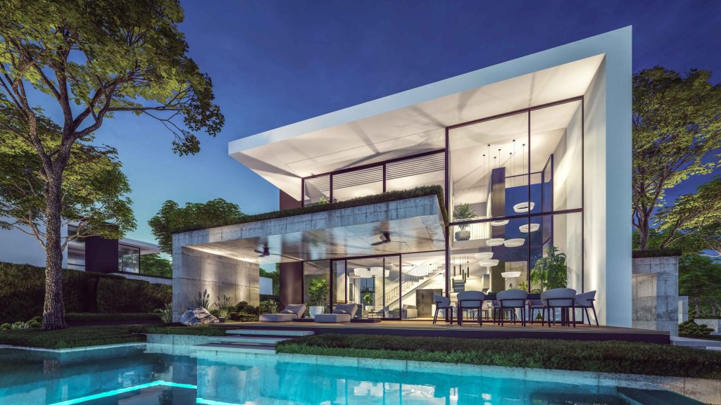 建築統合型スマートホームのイメージ ラグジュアリー住宅とホームオートメーション