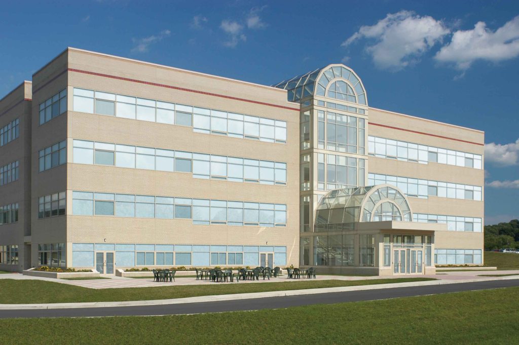 Lutron corporate building exterior under blue sky