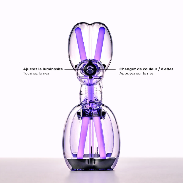 Balloon Dog Lampの鼻部分による調光とカラー変更の操作図