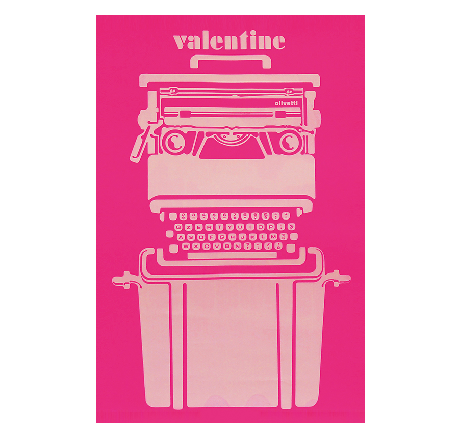 オリベッティのタイプライター「Valentine」を描いたピンク色の広告ポスター