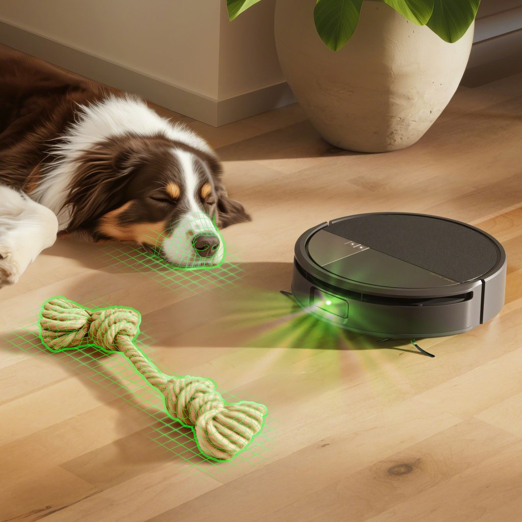 犬やロープのおもちゃを認識して回避するRoomba Maxのイメージ
