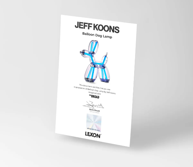 Jeff Koons Balloon Dog Lampに付属するホログラム付き真正証明書