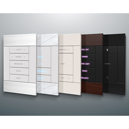 素材と仕上げの異なるCrestron Horizonキーパッドのラインアップ