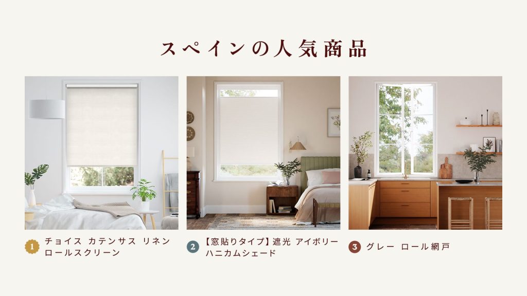 スペインで人気のロールスクリーン、窓貼り式ハニカムシェード、ロール網戸