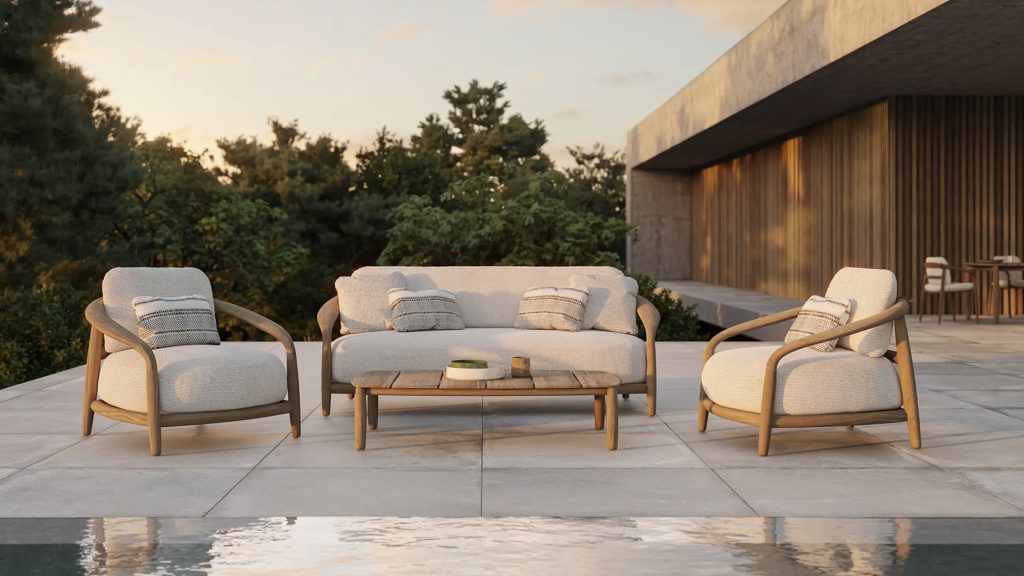 VONDOM FUSTAシリーズ 天然チークを使用したアウトドアソファとラウンジチェア