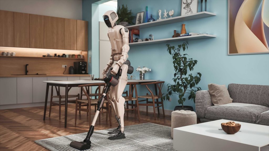 住宅内で掃除を行うヒューマノイドロボットのイメージ