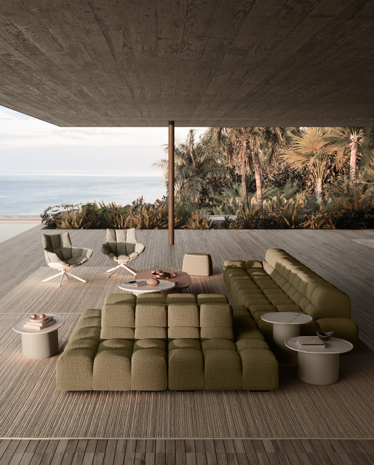 オリーブ色のB&B Italia「Tufty-Time 20 Outdoor」モジュラーソファ
