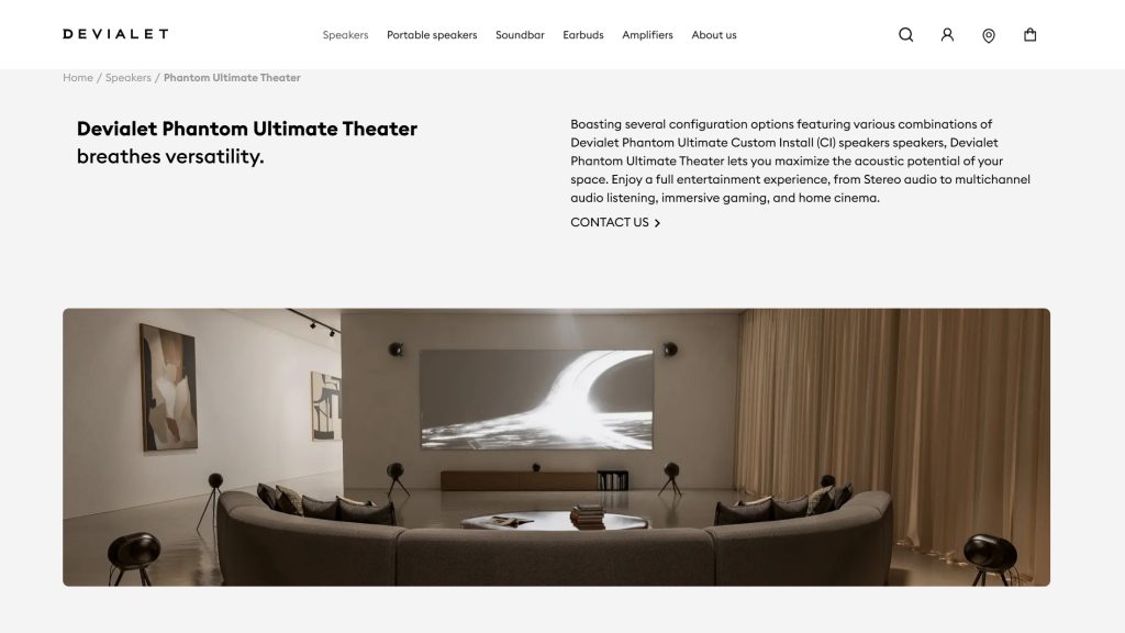 複数のDevialet Phantom Ultimate CIを配置したラグジュアリーなホームシアター空間