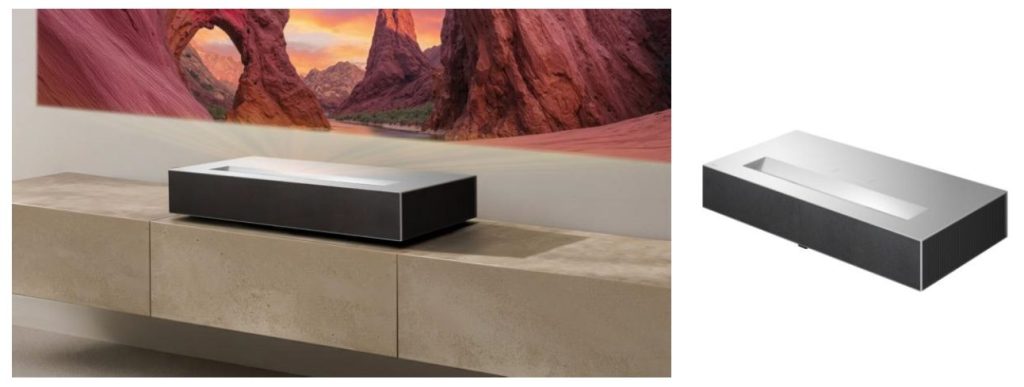 LGの4K超短焦点プロジェクター「HU925V」の設置イメージと本体外観