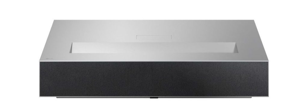 LG HU925Vの本体正面。超短焦点投写部を備えたホワイト基調のプロジェクター